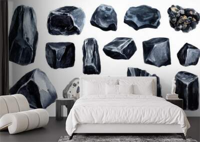 Coal. White background. Watercolor illustrations set Wall mural