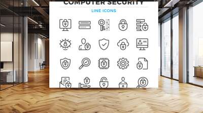 Computer security line icons set. Modern outline elements, graphic design concepts, simple symbols collection. Vector line icons Wall mural