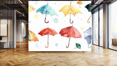 Cute cartoon umbrellas set. White background. Watercolor illustrations set Wall mural