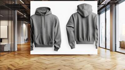 Gray hoodie mockup. Front and back hoodie template Wall mural