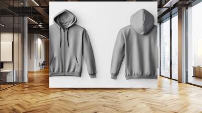 Gray zip-up hoodie mockup. Zipper hoodie. Front and back hoodie template Wall mural