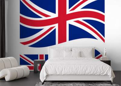 Great britain flag set. Rectangular, waving and circle Union Jack flag. UK, british national symbol. Vector icons Wall mural