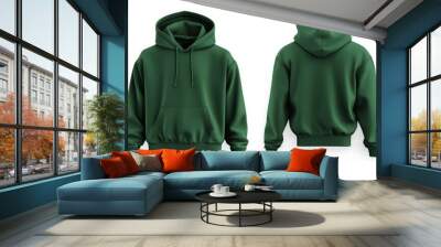 Green hoodie mockup. Front and back hoodie template Wall mural