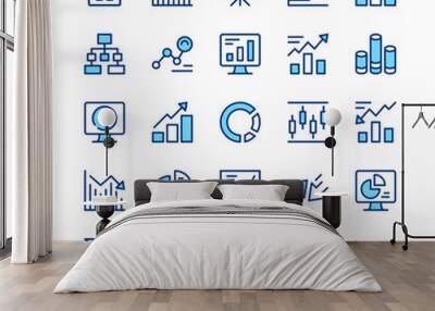 Infographics line icons. Set of infographic icons. Blue color. Vector line icons set Wall mural