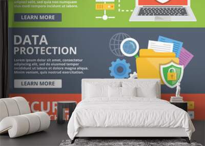 Internet security, data protection, secure data exchange, cryptography flat illustration concepts set Wall mural