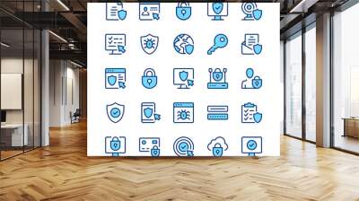 Internet security line icons. Blue color. Vector line icons set Wall mural