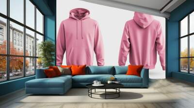 Pink zip-up hoodie mockup. Zipper hoodie. Front and back hoodie template Wall mural