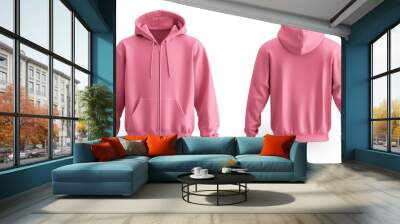 Pink zip-up hoodie mockup. Zipper hoodie. Front and back hoodie template Wall mural