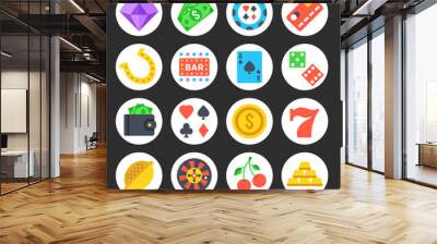 Round flat icons for web sites, mobile apps, web banners, infographics. High quality design illustrations.Gambling, casino, game of chance concepts. Black background. Modern vector icons set 4 Wall mural