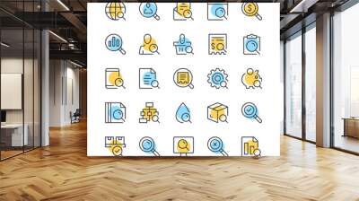 Search line icons. Set of magnifying glass icons. Black, blue and yellow colors. Modern outline graphic design. Vector line icons set Wall mural