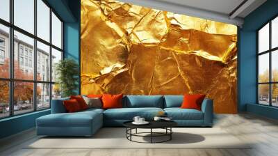 Shiny yellow gold foil texture. Gold foil background Wall mural