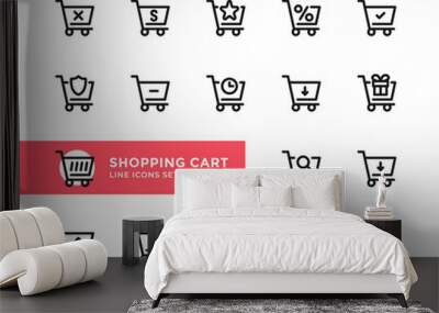 Shopping cart vector line icons. Simple set of outline symbols, graphic design elements. Pixel Perfect Wall mural