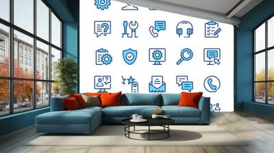 Technical support line icons. Blue color. Vector line icons set Wall mural