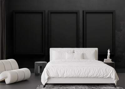 Three black picture frames on black background Wall mural