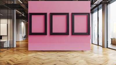 Three black picture frames on pink background Wall mural