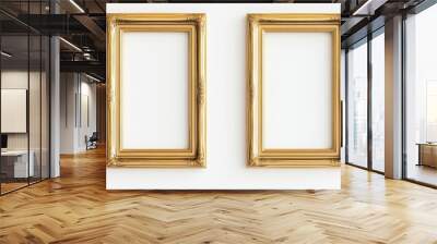 Two gold picture frames on white background Wall mural