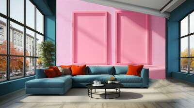 Two pink picture frames on pink background Wall mural