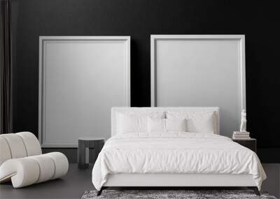 Two white picture frames on black background Wall mural