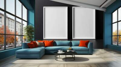 Two white picture frames on black background Wall mural