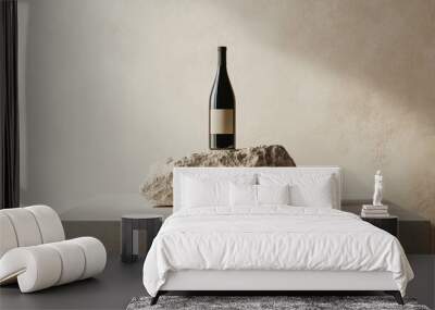 Wine bottle. Product photo on textured stone Wall mural