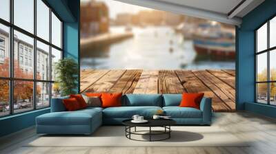 Wooden harbor docks top with copy space. Harbor background Wall mural