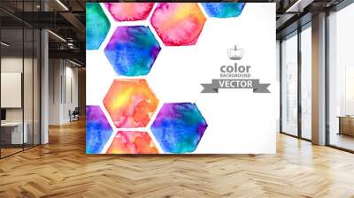 Watercolor bright hexagon over white Wall mural