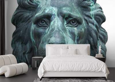 Antique bronze lion face sculpture isolated on white Wall mural