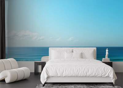 Mockup white podium for product presentation tropical resort with  sunny beach blue sky background Wall mural