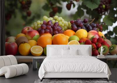 Nutrient Rich Fruit Medley: A Wooden Board Bounty Wall mural