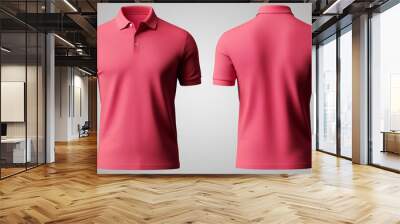 pink polo shirt mockup front and back view on white background Wall mural