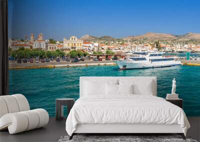 Panoramicview on greek island Aegina (Egina) at sunny summer day Wall mural