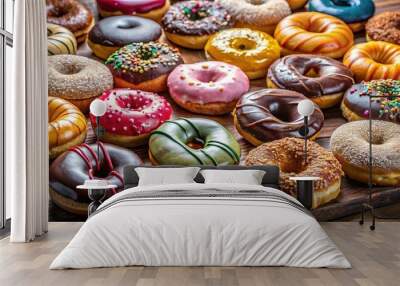 A delicious assortment of donuts served for lunch Wall mural