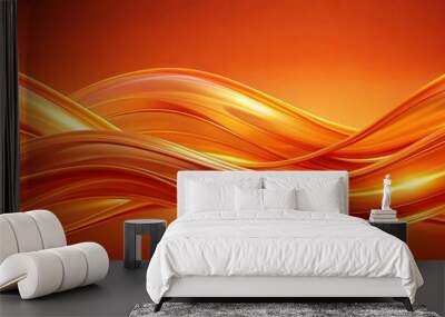 Abstract Flowing Golden Lines On Warm Orange Background Wall mural