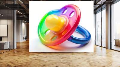 Close-up of a colorful pacifier soother on a white background Wall mural