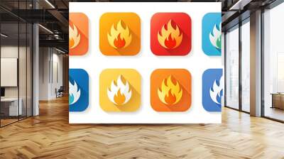 Flat style fire icons set for app notifications and alerts Wall mural