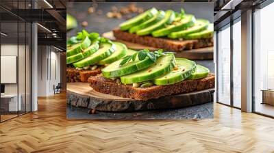 Fresh and delicious sandwiches made with rye bread and topped with sliced avocado Wall mural