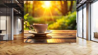 Morning coffee with espresso cup illuminated by sunlight Wall mural