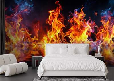 Vivid 8k image of dynamic dancing flames, glowing with vibrant energy and burning heat Wall mural