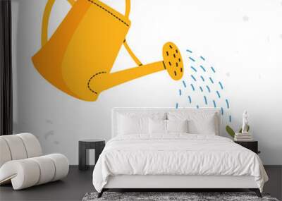 Vector yellow watering can isolated on a white background. Gardening tools. Seedlings are watered from a watering can. Wall mural