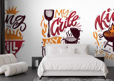 Cute hand drawn doodle lettering about grill and bbq. Lettering for tee, mug print, postcard. 100% vector image
 Wall mural