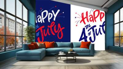 Text 4th of July. Independence Day vector lettering typography for postcard, card, banner. Celebration calligraphy. US military armed forces typography concept . National poster design Wall mural