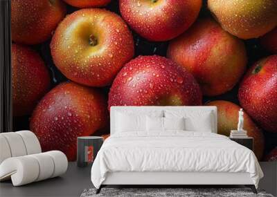 Close-up of red apples covered with water droplets. Wall mural