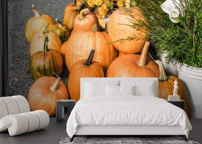 Pumpkins at Farmer Market fall afternoon autumn Wall mural