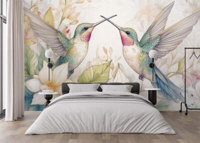 hummingbirds  and flowers Wall mural