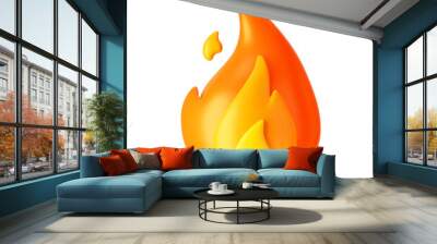 3d fire flame icon with burning red hot sparks isolated on white background. Render sprite of fire emoji, energy and power concept. 3d cartoon simple vector illustration Wall mural