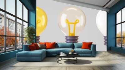 3d light bulb icon set isolated on gray background. render cartoon style minimal yellow, white, tran Wall mural