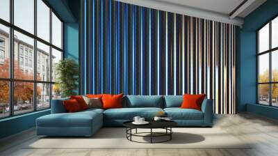 3d transparent ribbed glass background with refraction and holographic effect. Reeded glass with rainbow gradient. Render of corrugated wall with overlay reflection light on dark. 3d vector background Wall mural