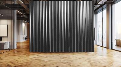 3d transparent ribbed glass background with refraction effect. Reeded glass with black and white gradient. Render of corrugated wall with overlay reflection light on dark. 3d vector background Wall mural