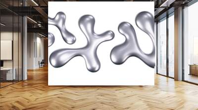 Chrome liquid 3d shapes in y2k style isolated on a white background. Render of 3d metal silver star, flower, heart and melt fluid form in aesthetic futuristic style. 3d vector y2k illustration. Wall mural