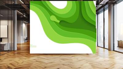 Green paper cut banner with 3D slime abstract background and green waves layers. Abstract layout design for brochure and flyer. Paper art vector illustration Wall mural